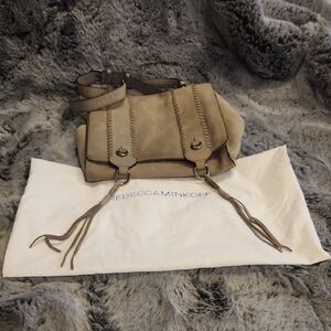 Rebecca Minkoff Taupe Suede Crossbody with Braided Trim and Tassels